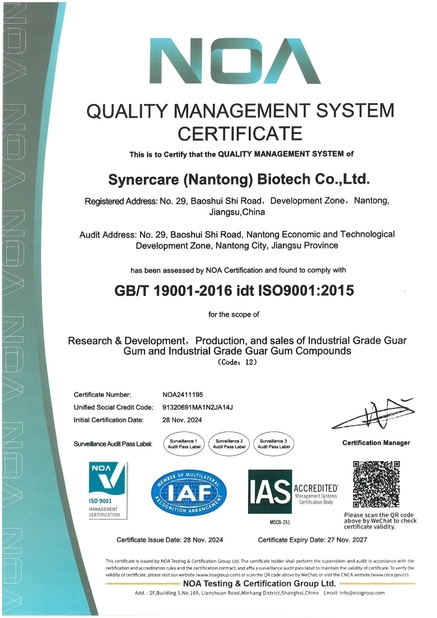 La CINA Synercare (Nantong) Biotech Co. Ltd Certificazioni