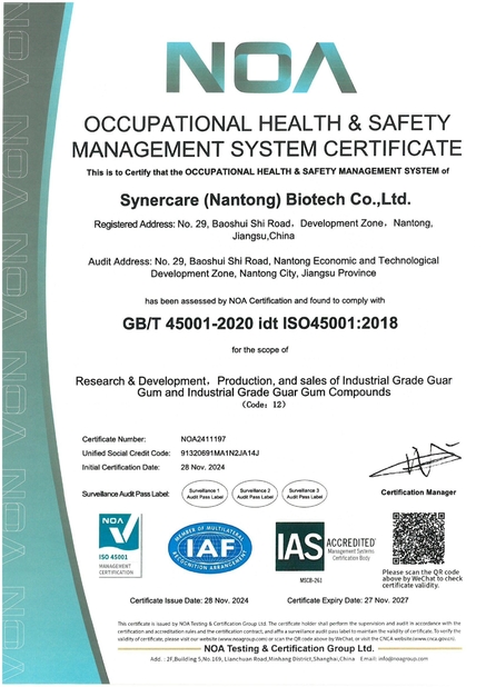 La CINA Synercare (Nantong) Biotech Co. Ltd Certificazioni
